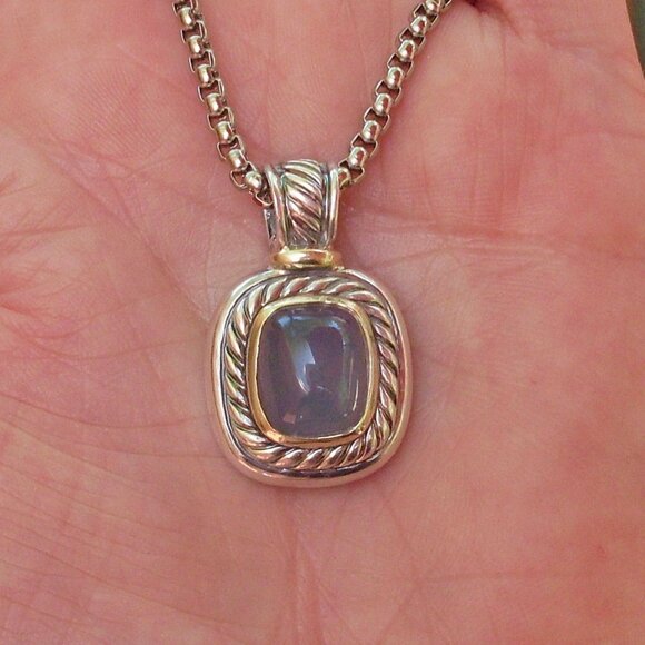 Retired David Yurman Albion Blue Chalcedony Enhancer Pendant w/Chain - 14K/925 - Picture 4 of 13